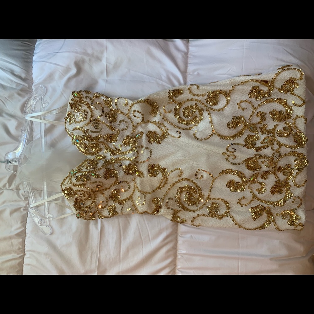 White and gold mini dress